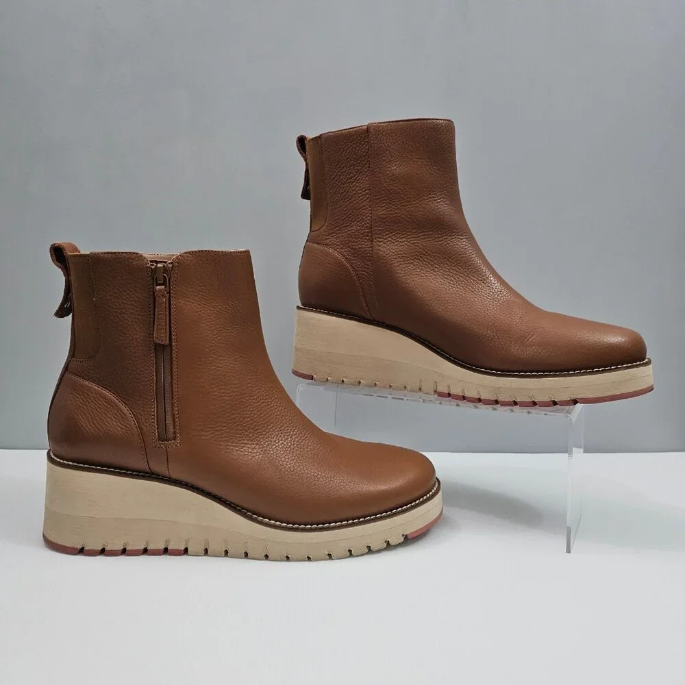 Cole Haan Zerogrand City Ankle Boot Womens 11 Tan Leather Waterproof Wedge